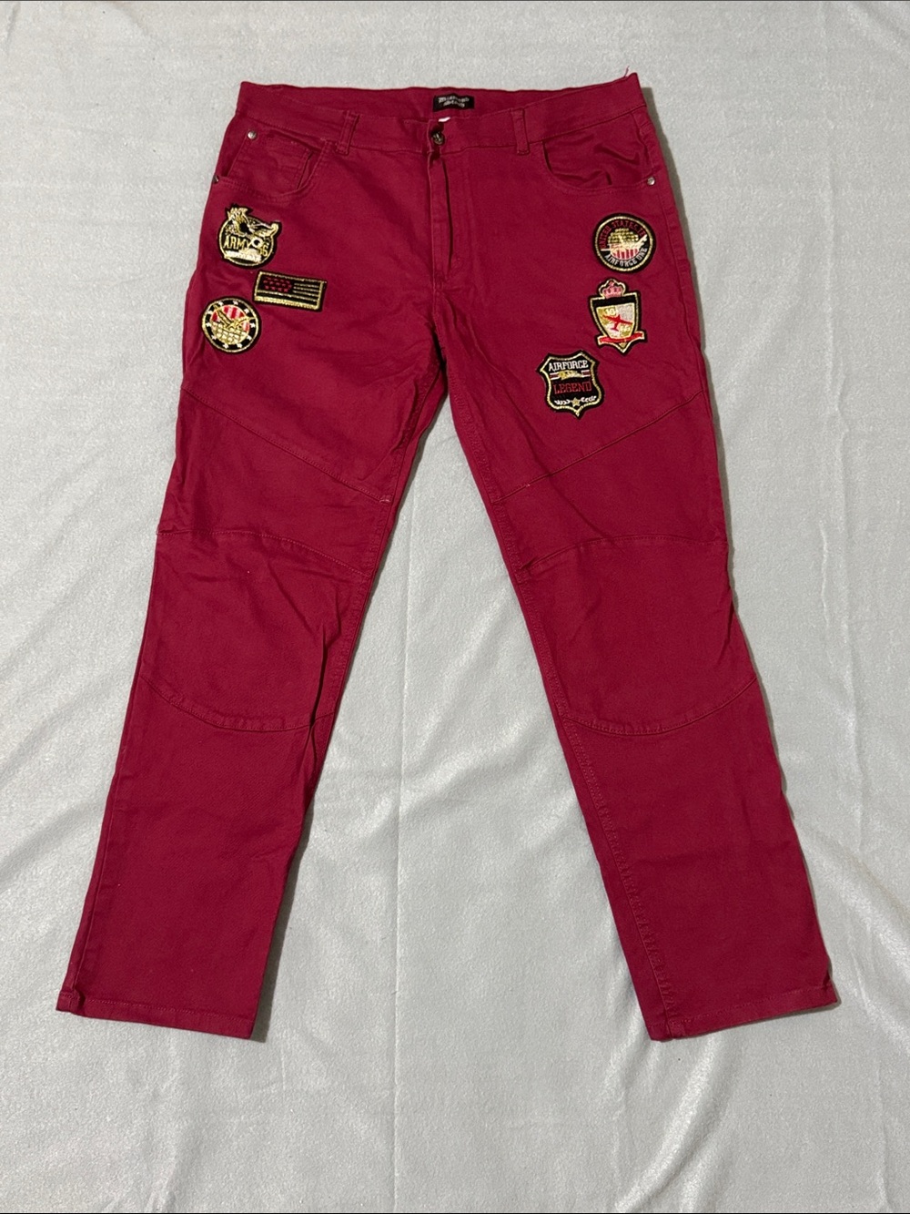 Diamond Stash Men Patchwork Jeans Size 38 Distressed Red Denim Paint